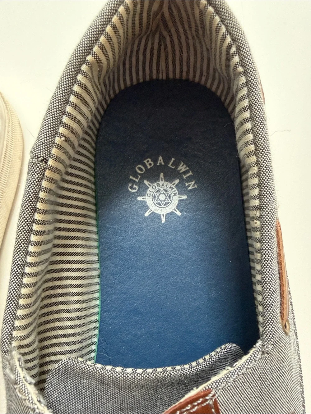 Global Win Grey Canvas Boat Shoes with Brown Trim